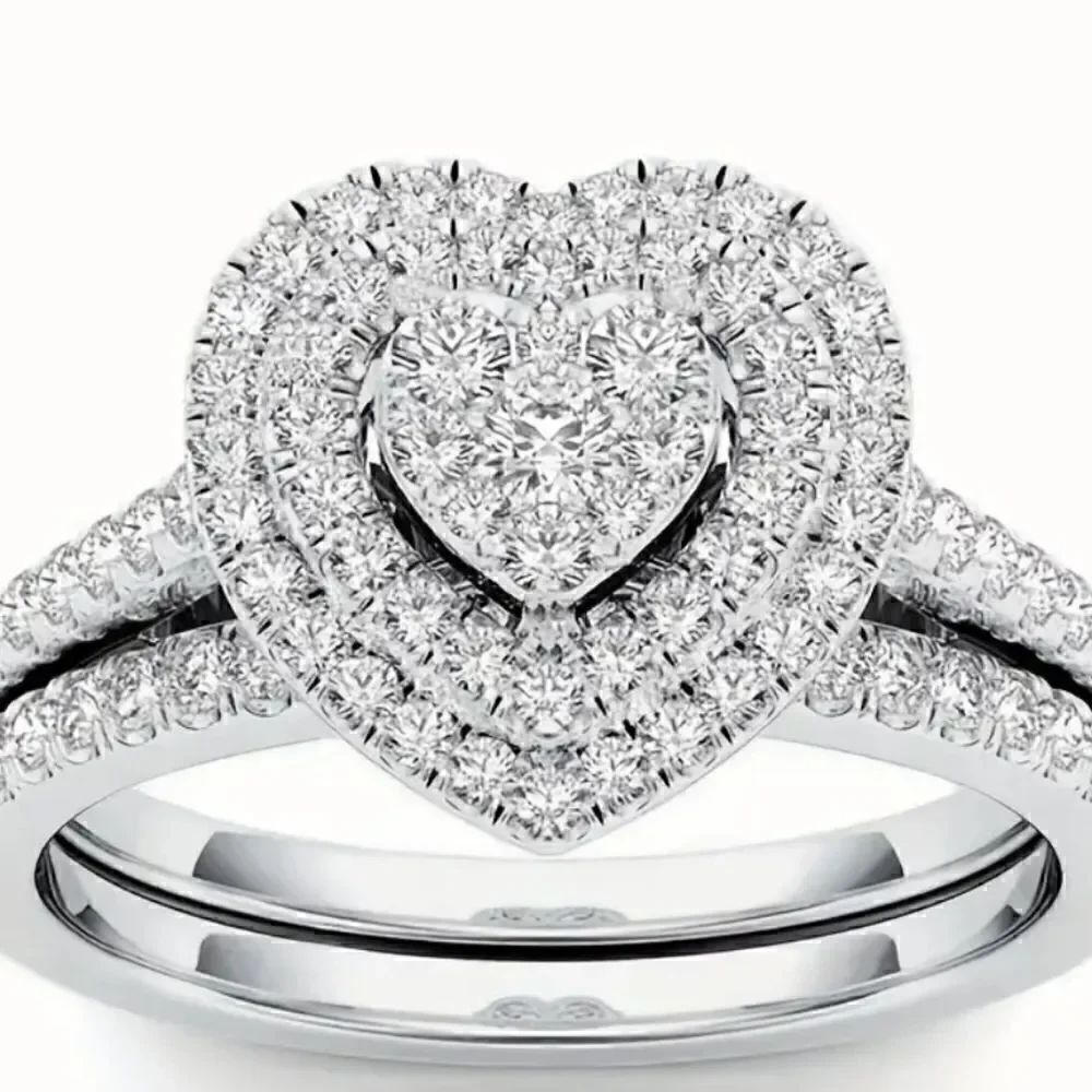 Zircon 2 pc heart shaped ring set size 6